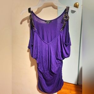 Purple Rhapsody jeweled cold shoulder style short sleeve shirt medium